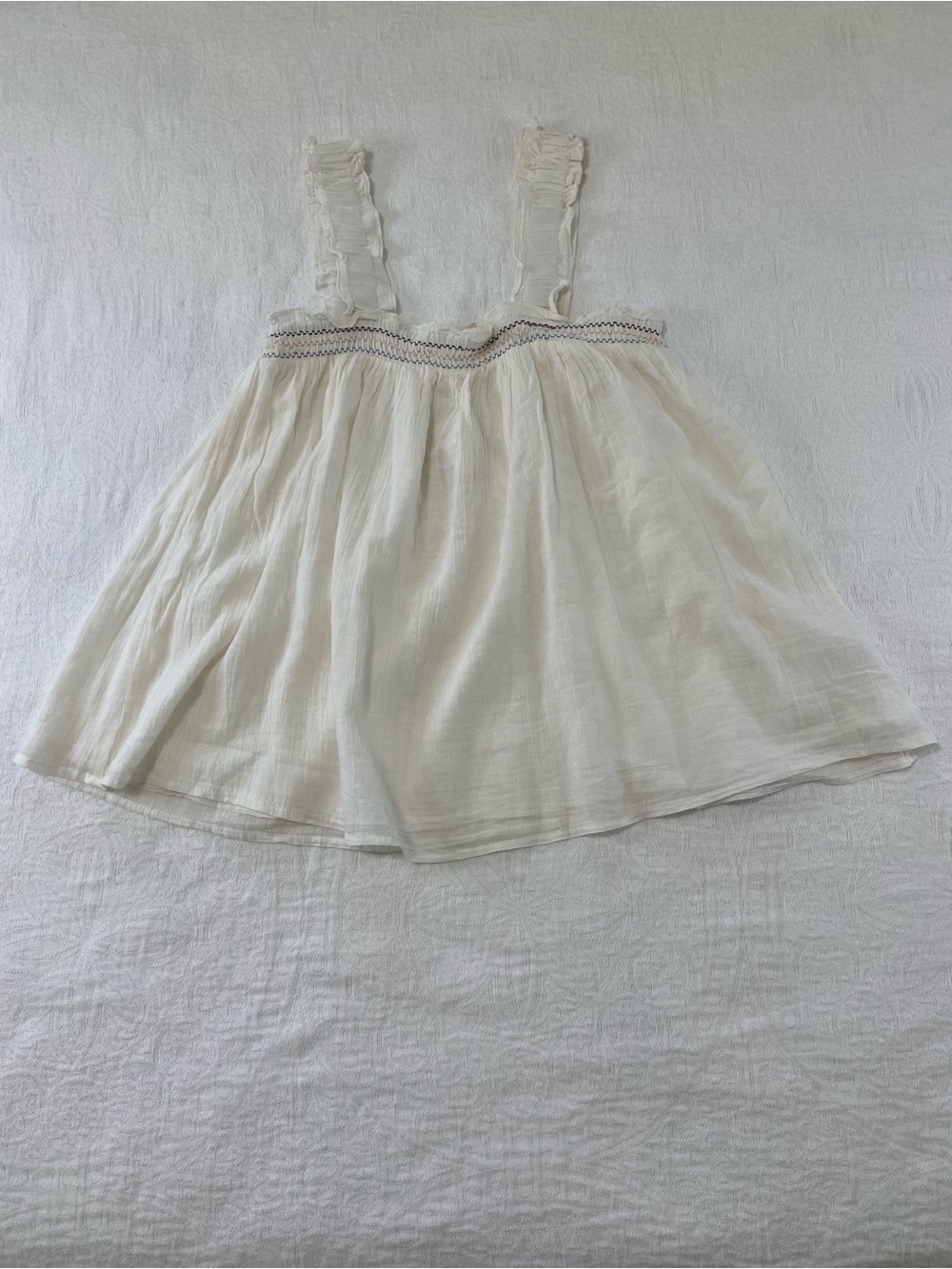 M.A.B.E. Womens M Romy Top White NWT 100% Cotton Babydoll Ruffle Boho Blouse